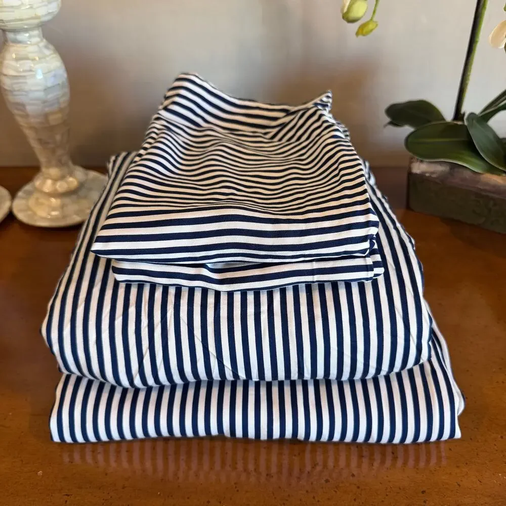 Cozy Earth Bamboo Sheet Set Queen Classic Stripe in Pacific Blue